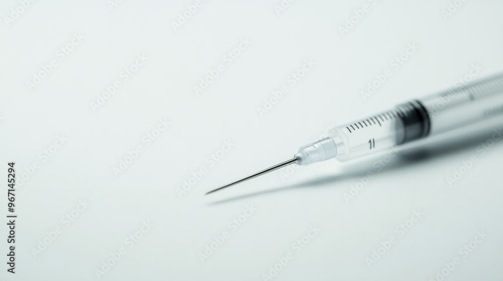 A Single Syringe with a Needle on a White Background A Single Syringe with a Needle on a White Background