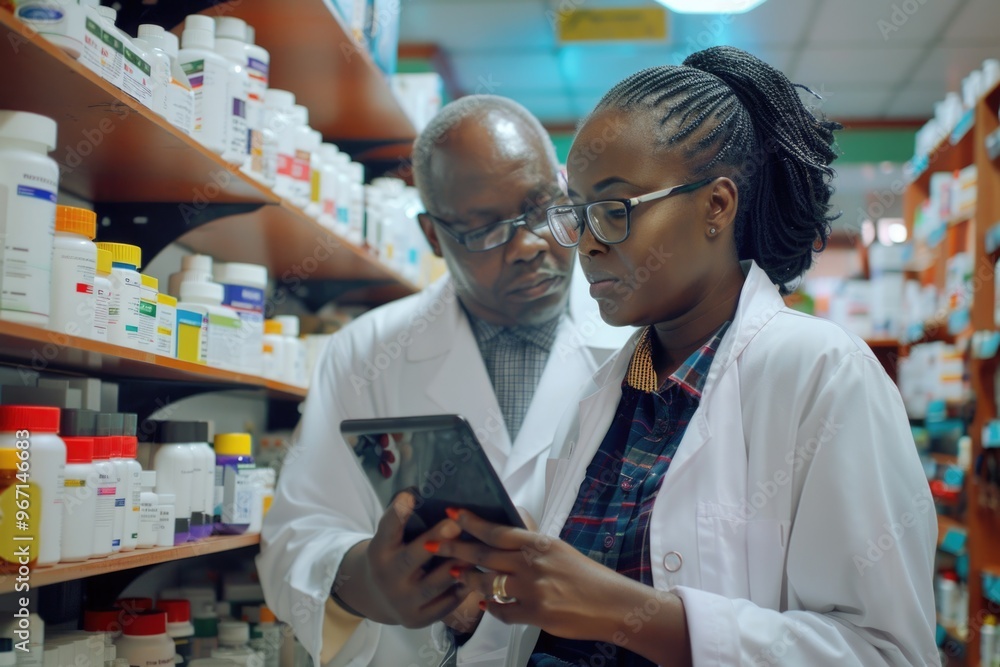 Obraz premium A couple browsing through medications in a pharmacy store