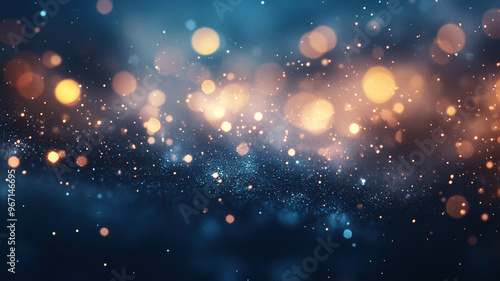 A muted background of blue blue, depicting a stream of glitter of different fractions and sizes flying in the air in a single stream, creating magical hypnotism.