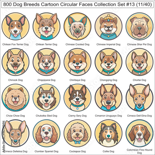 Dog Breeds Cartoon Circular Dog Faces Collection Set of 800 Dog Faces Isolated Part 11 photo