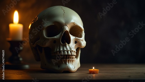 skull with burning candle