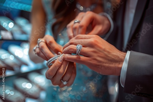 A pair of people wearing wedding rings, possibly preparing for their special day