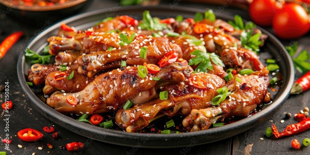 Fototapeta premium Seasoned chicken feet with vegetables