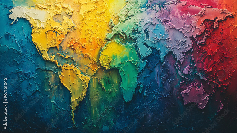 Fototapeta premium A colorful, textured map of the world depicted in an abstract style
