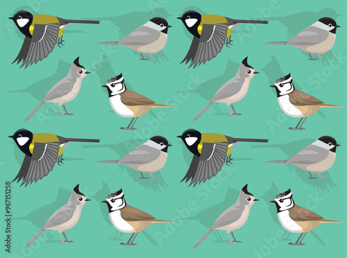 Bird Tit Chickadee Titmouse Cartoon Cute Seamless Wallpaper Background