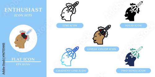 Enthusiast icons sets. Soft skills concept. Various style icons on isolated background for web design, symbol, sign, user interface, and mobile application. EPS 10. 