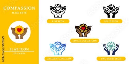 Compassion icons sets. Soft skills concept. Various style icons on isolated background for web design, symbol, sign, user interface, and mobile application. EPS 10. 