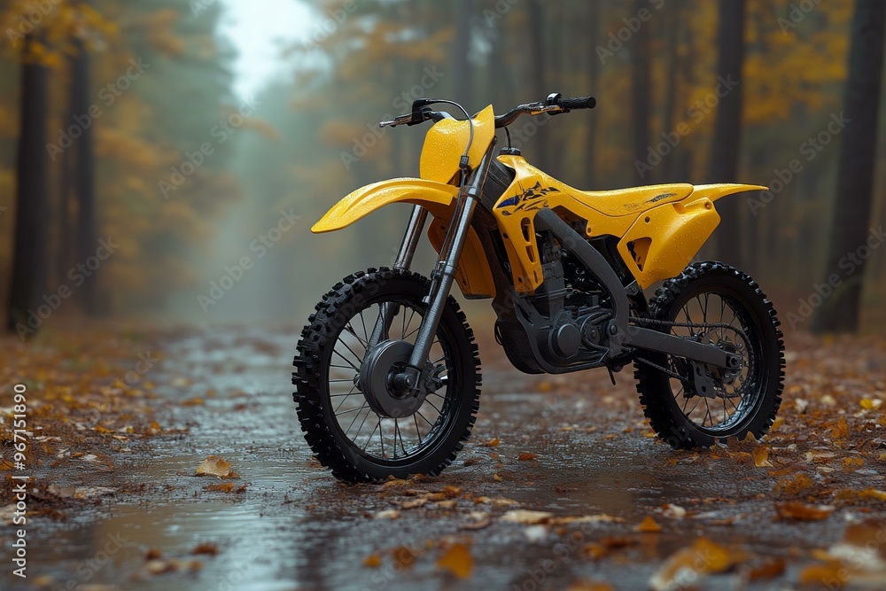 Autumn Forest with Yellow Dirt Bike Autumn Forest with Yellow Dirt Bike