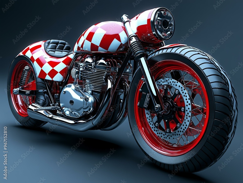 Fototapeta premium Red and White Motorcycle with Checkered Pattern