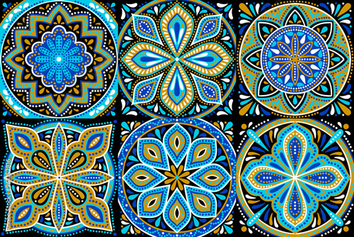 Moroccan ceramic tile pattern. Mediterranean traditional folk ornament.