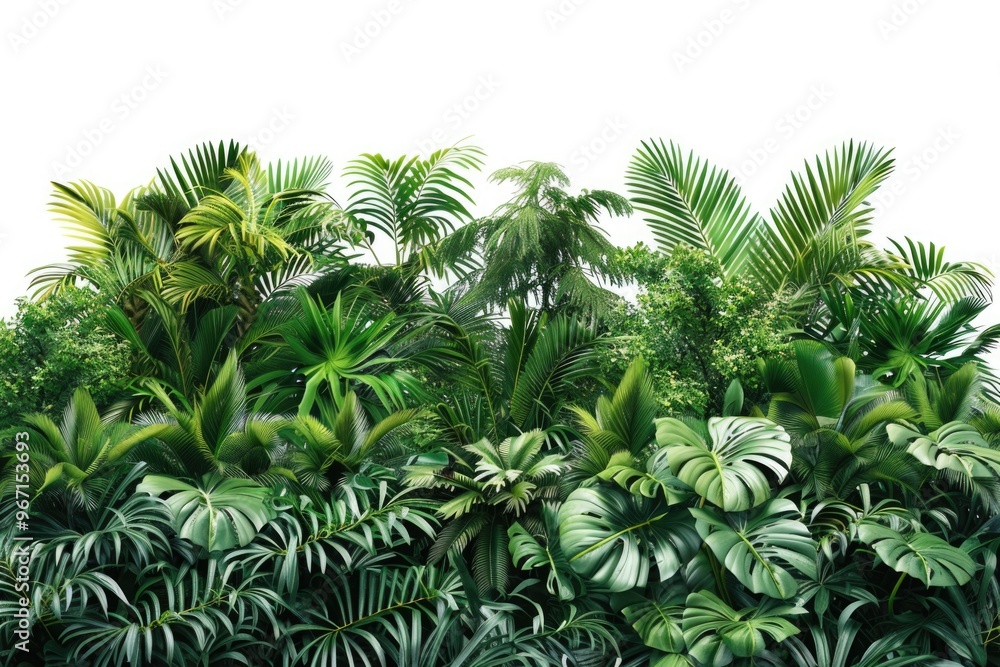 A group of palm trees standing tall in the jungle, surrounded by lush greenery