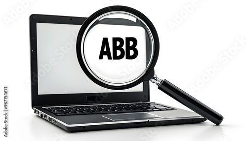 ABB Logo Magnified on Laptop Screen Against a Clean White Background photo