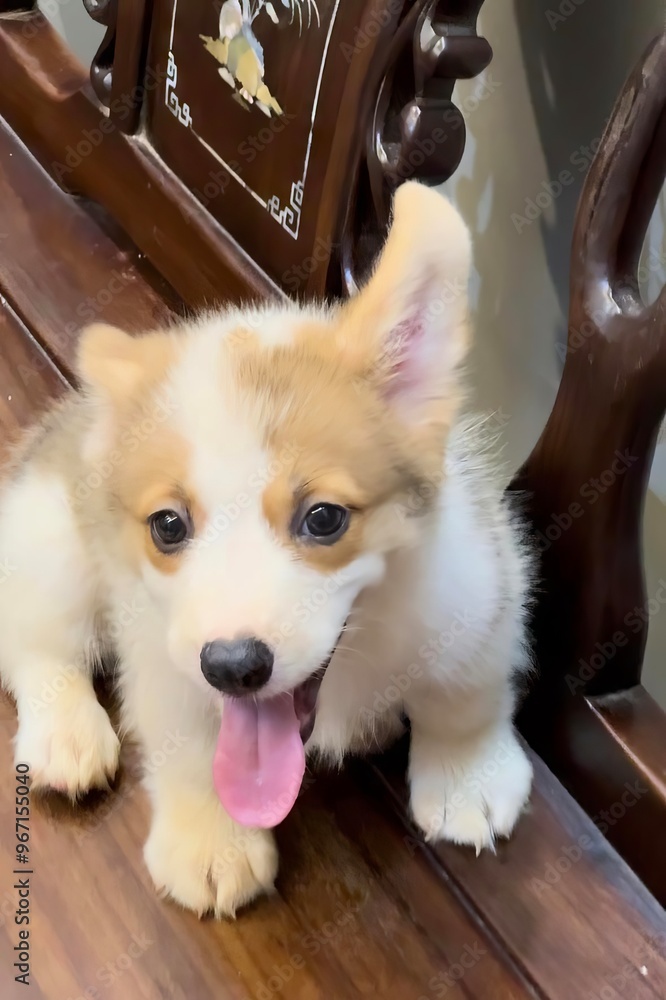 Fototapeta premium Little Corgi puppy is so adorable with its tiny paws and fluffy tail