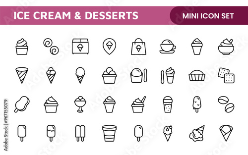 Delicious Ice Cream and Desserts Icons: A Sweet Collection for Menu Design, Recipe Apps, Bakery Projects, and Dessert Shops with Creative, Mouth-Watering Visuals photo