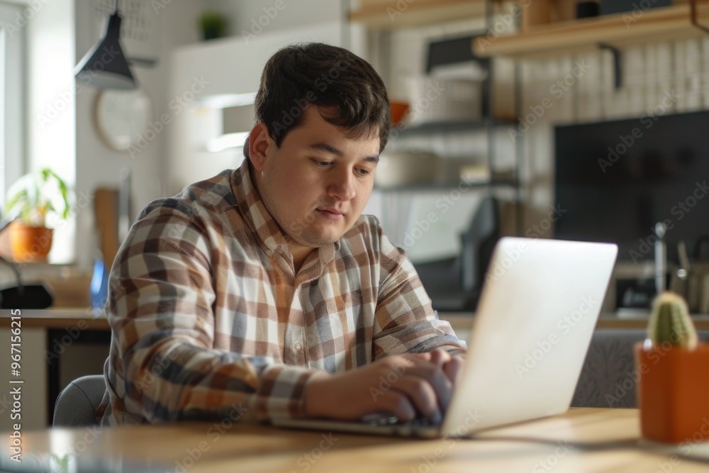 A person working on their laptop at a desk, with a neutral background A person working on their laptop at a desk, with a neutral background