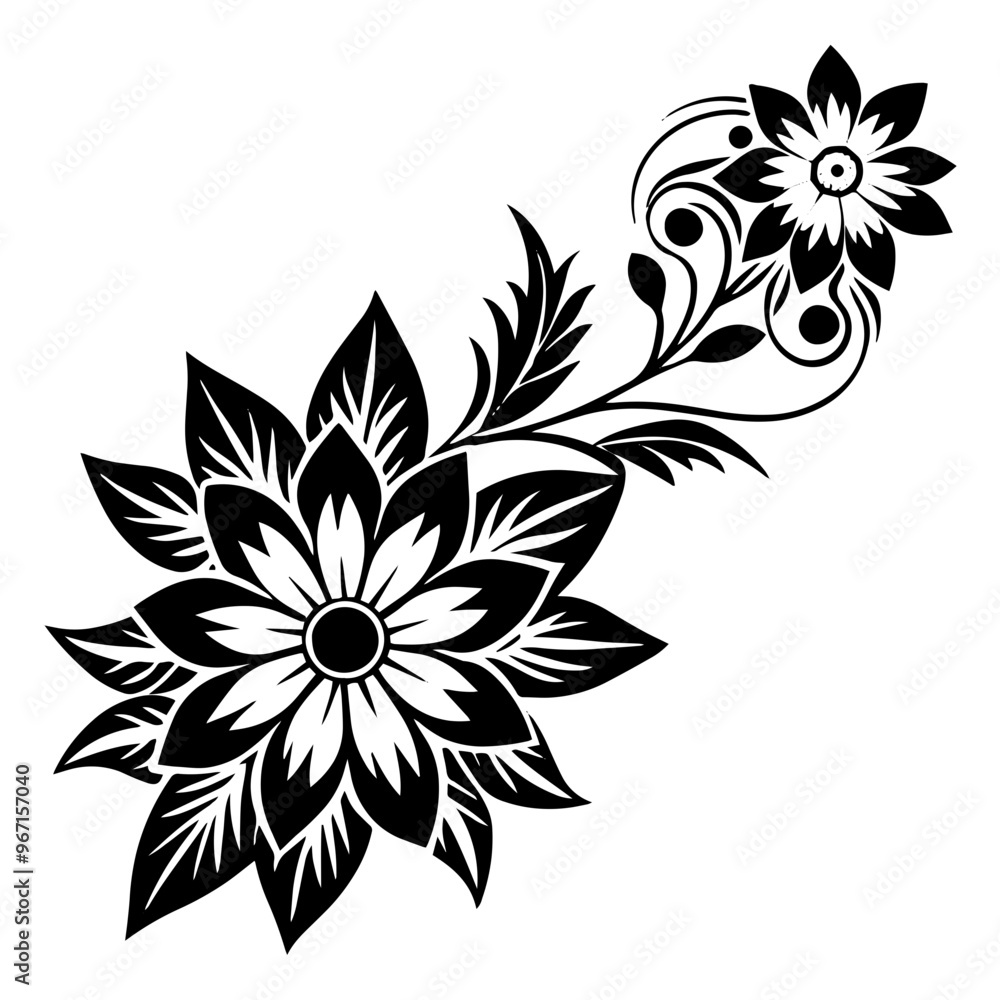 Black and White Hand Drawn Floral Frame Black and White Hand Drawn Floral Frame
