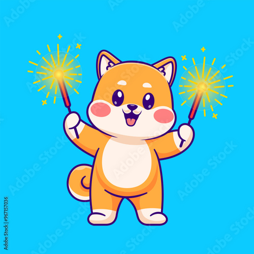 Cute Shiba Inu Dog Playing Fireworks Cartoon Vector Icon
Illustration. Animal Holiday Icon Concept Isolated Premium
Vector. Flat Cartoon Style