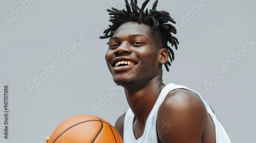 A person with dreadlocks holding a basketball, suitable for sports or lifestyle themed images