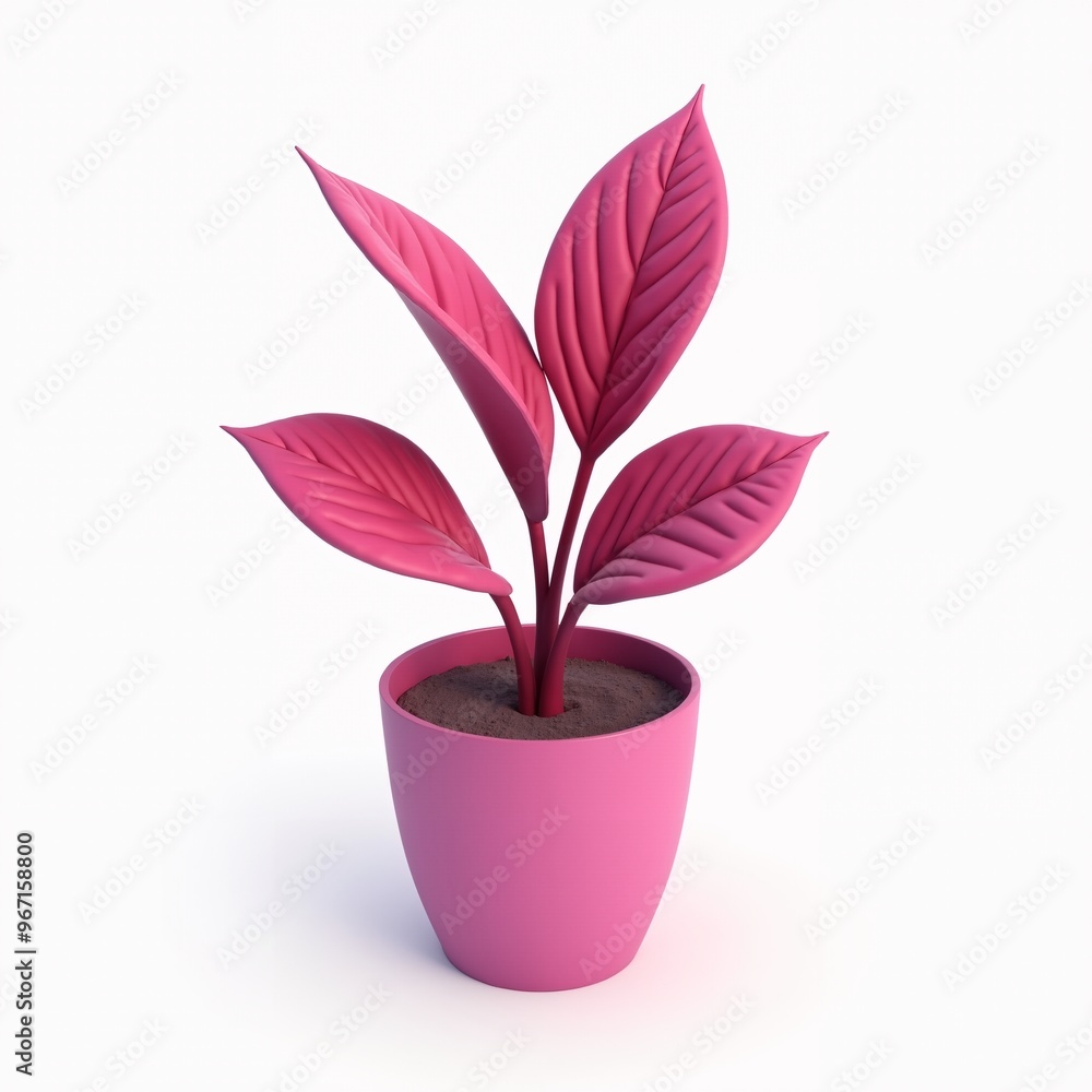Pink Potted Plant with White Background Pink Potted Plant with White Background