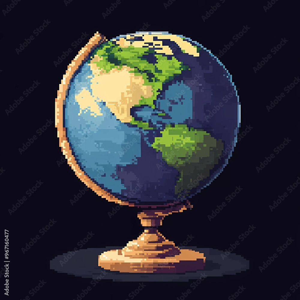 8-bit pixel globe, pixel art vector illustration. 8-bit pixel globe, pixel art vector illustration.