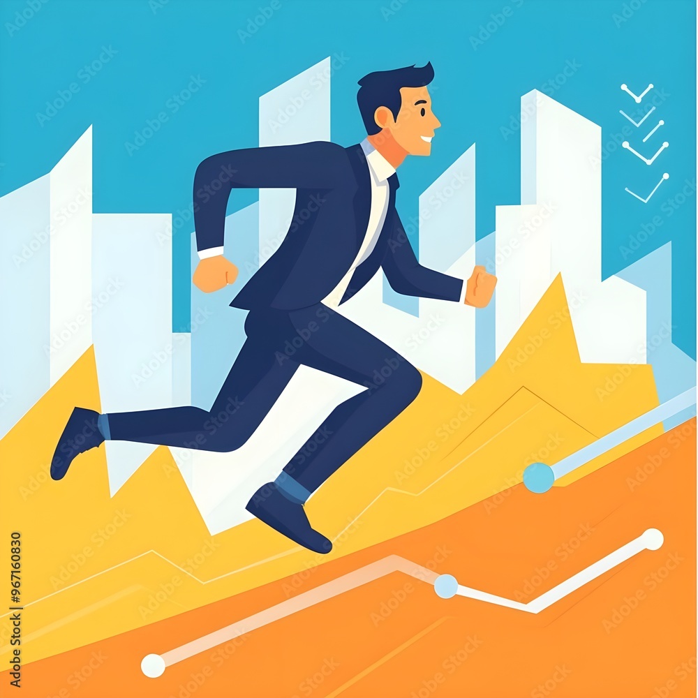 A vector illustration of a businessman running with a briefcase A vector illustration of a businessman running with a briefcase