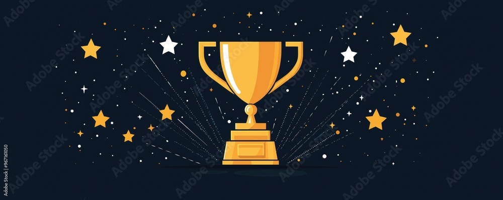 A shiny golden trophy surrounded by stars and sparkles, symbolizing achievement and success in competitions. A shiny golden trophy surrounded by stars and sparkles, symbolizing achievement and success in competitions.