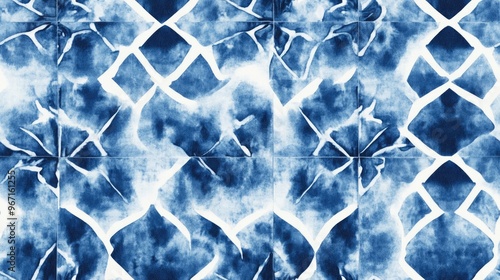 Stone Blue Tile Tie Dye Geometric Seamless Background Luxury Wallpaper Flower Repeat Tie Dye Pattern Folk Design Holiday Print Textile Geometry Embroidery Art