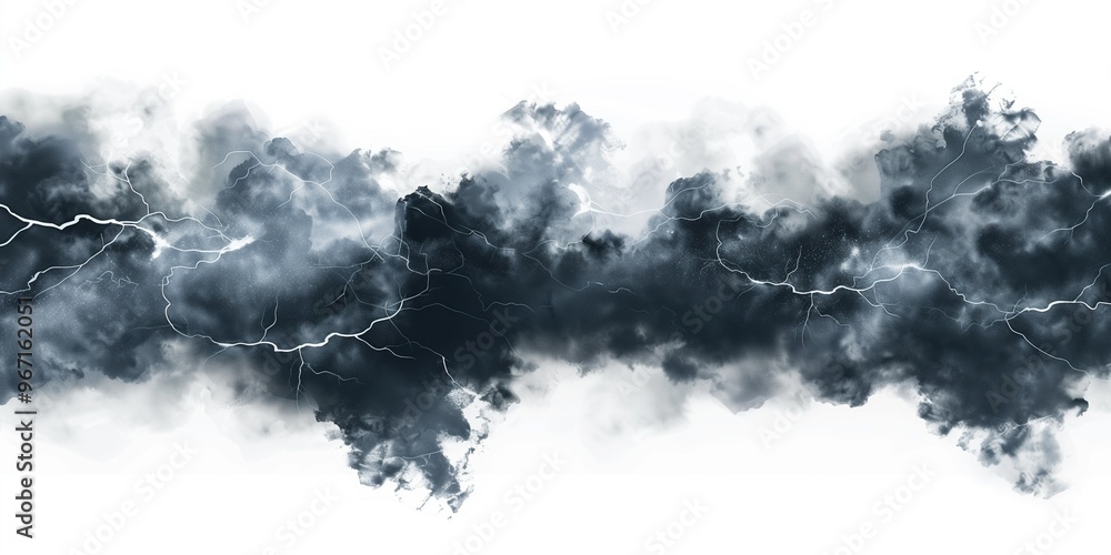Dark storm clouds on a white background, creating a dramatic and intense atmosphere