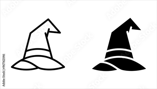 Witch hat outline icon. Editable stroke on white background