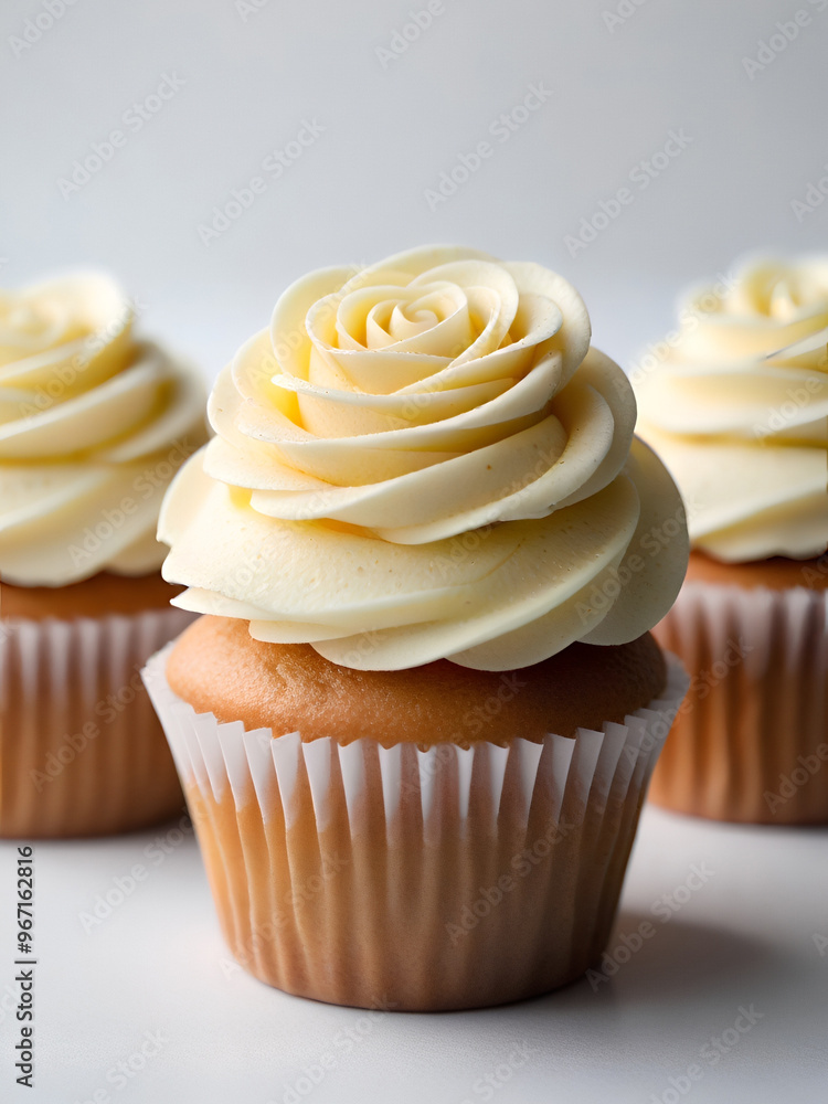 Classic Ivory Rose Cupcake with Buttercream Swirl Generative AI Classic Ivory Rose Cupcake with Buttercream Swirl Generative AI