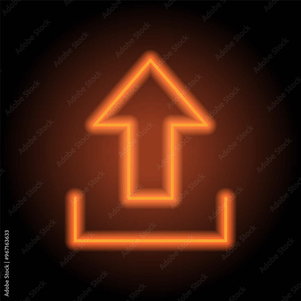 Upload simple icon, vector. Flat design. Orange neon on black background Upload simple icon, vector. Flat design. Orange neon on black background