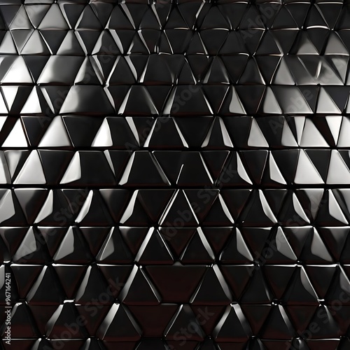 Polished, Semigloss Wall background with tiles. Triangular, tile Wallpaper with 3D, Black block