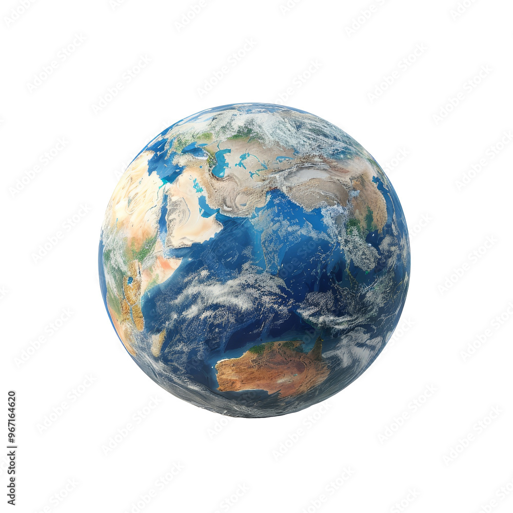 A detailed view of Earth showcasing continents, oceans, and atmospheric patterns on a bright transparent background A detailed view of Earth showcasing continents, oceans, and atmospheric patterns on a bright transparent background
