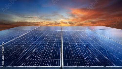 Close up to Solar Panel under the sun and sky. 