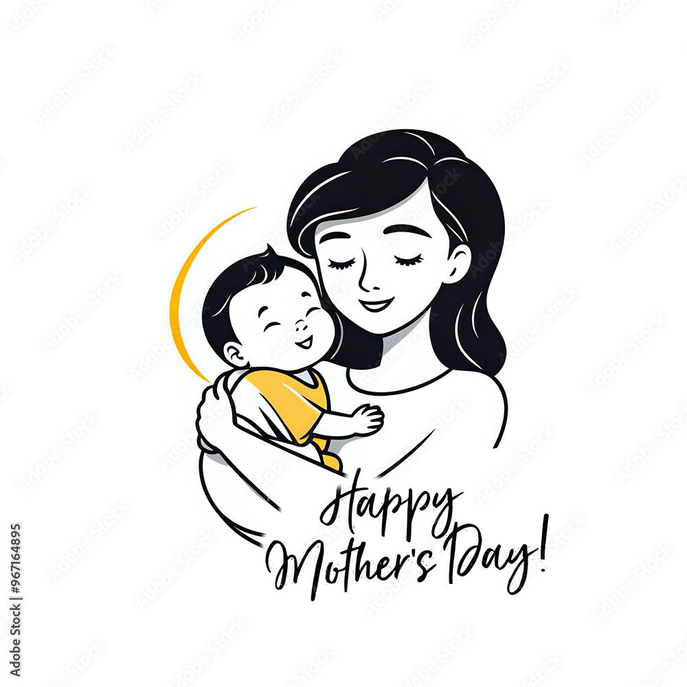 Mother's day, mother and child image. Vector illustration, icon, card, banner in minimalist style - generative AI Mother's day, mother and child image. Vector illustration, icon, card, banner in minimalist style - generative AI