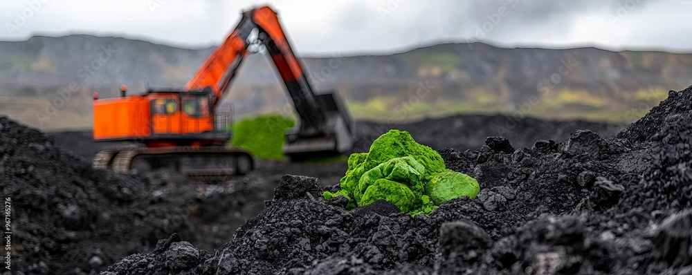 Rare Earth Mining Techniques, heavy loaders, green minerals, extracting methods, mineral-rich areas, exploration, unique mineral visuals Rare Earth Mining Techniques, heavy loaders, green minerals, extracting methods, mineral-rich areas, exploration, unique mineral visuals