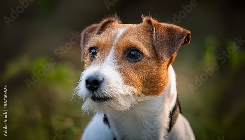 Close up portrait of a Jack Russell Terrier with a focused expression, set against a softly blurred background, pet lovers, animal enthusiasts, those interested in dog breeds