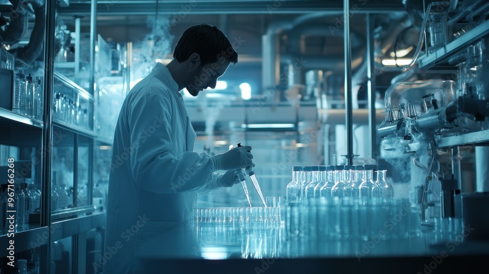 Scientist Working in a Modern Laboratory with Glassware Scientist Working in a Modern Laboratory with Glassware