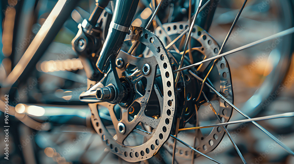 Fototapeta premium wheel detail, close up of bicycle wheel, chain precision engineering motorcycle gear disc chain