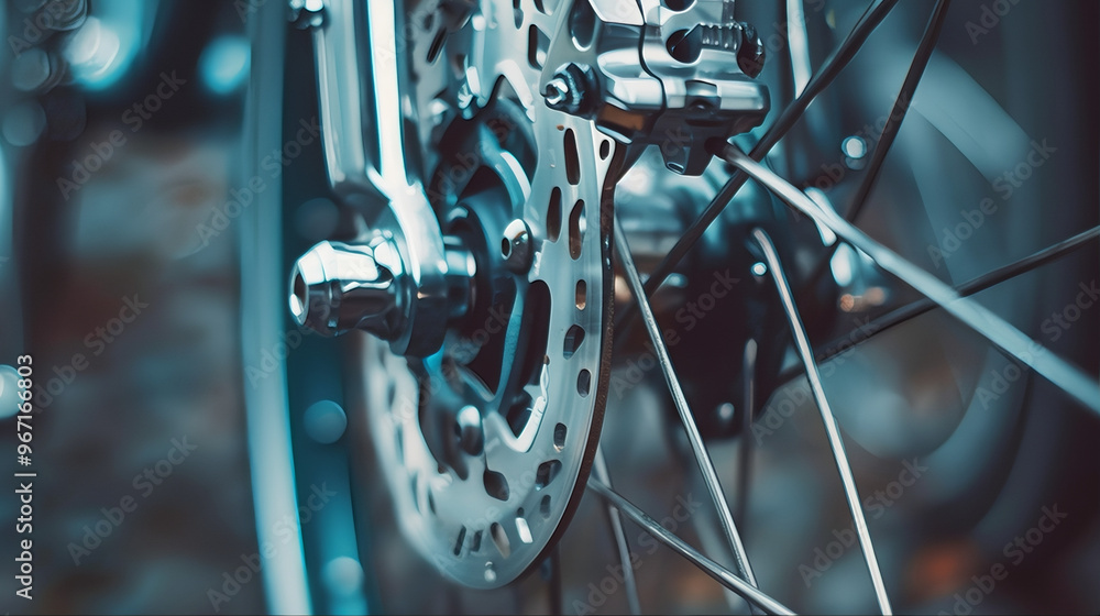 Fototapeta premium wheel detail, close up of bicycle wheel, chain precision engineering motorcycle gear disc chain