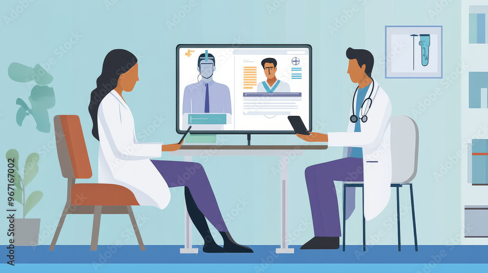 Telemedicine consultation between a doctor and a patient on a digital device Telemedicine consultation between a doctor and a patient on a digital device