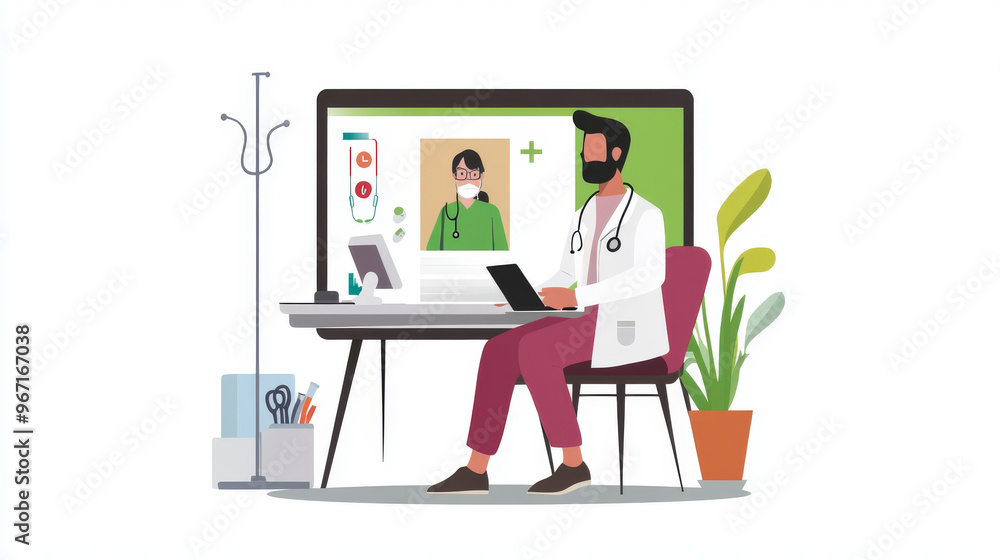 Telemedicine consultation between a doctor and a patient on a digital device Telemedicine consultation between a doctor and a patient on a digital device