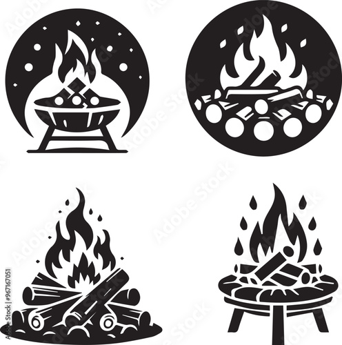 Fire pit silhouette, Fire pit icon, Fire pit vector, 