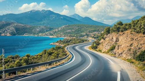 car driving on the road of europe. road landscape in summer. it's nice to drive on the beach side highway ai generated