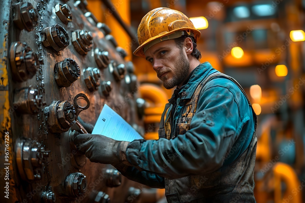 Engineer operator repairs and inspect pipeline equipment in plant industry with technician.
Engineer operator repairs and inspect pipeline equipment in plant industry with technician.