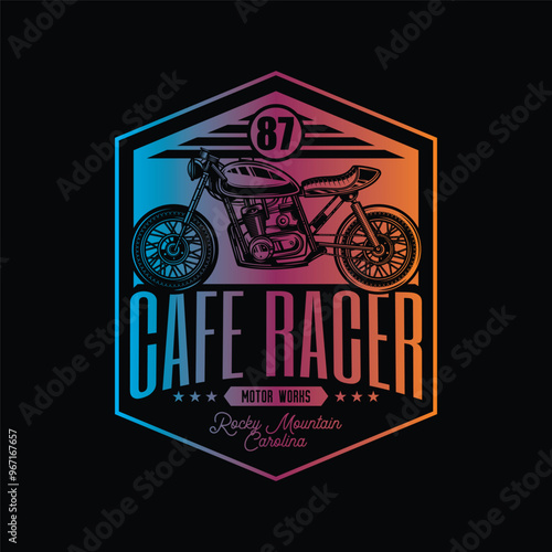 Cafe racer custom motorcycle. Original vector illustration in vintage style isolated on black background. T-shirt design.