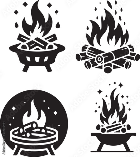 Fire pit silhouette, Fire pit icon, Fire pit vector, 
