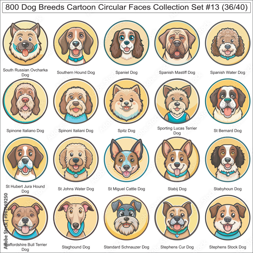 Dog Breeds Cartoon Circular Dog Faces Collection Set of 800 Dog Faces Isolated Part 36 Dog Breeds Cartoon Circular Dog Faces Collection Set of 800 Dog Faces Isolated Part 36