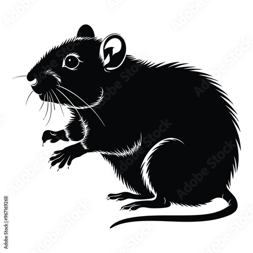 Black and white drawing of a rat silhouette on white