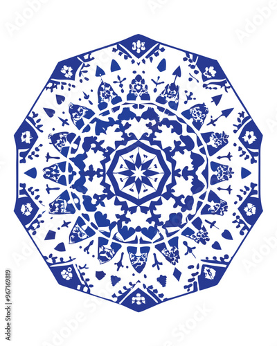 Generate a detailed kaleidoscope pattern, realistic, blue and white, intricate details.